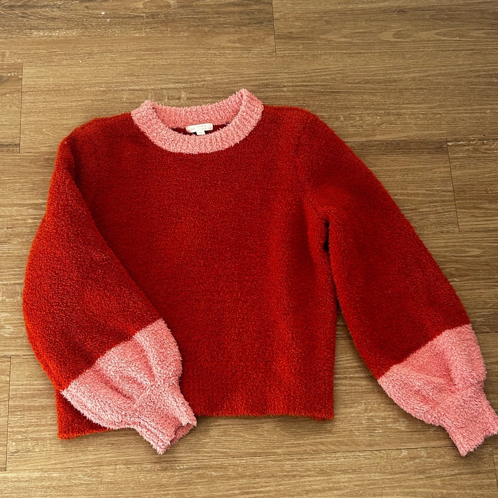 LC Lauren Conrad orange and Pink Crew Neck Sweater
